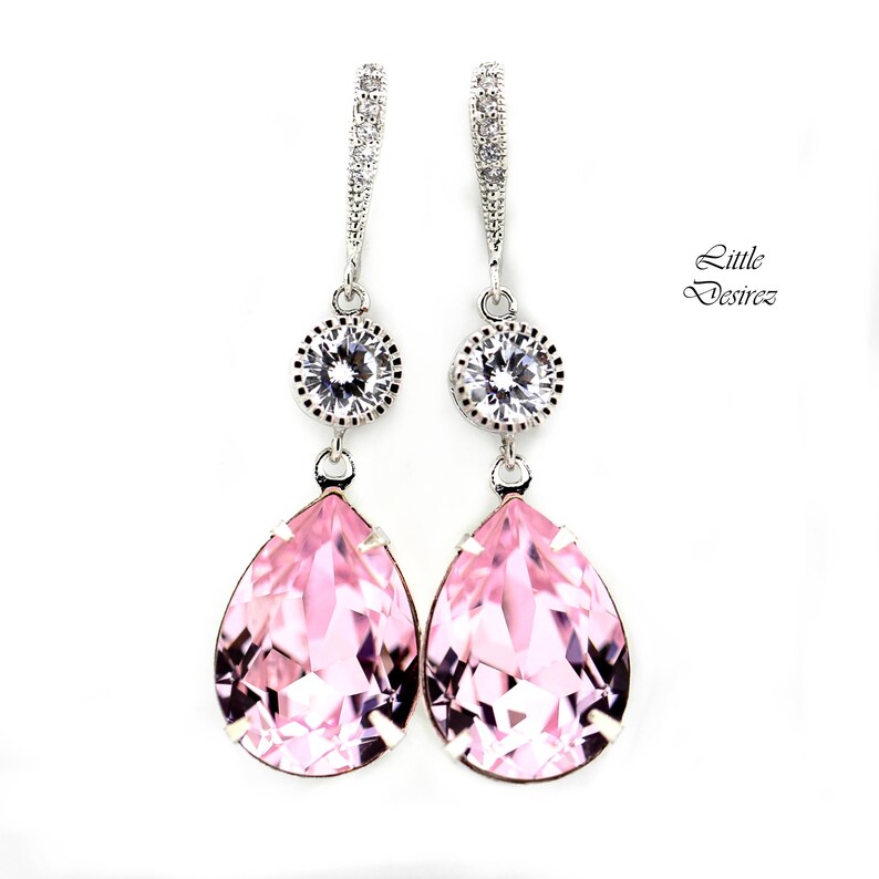 Pastel Pink Earrings Light Pink Earrings Pink Earrings Crystal Rosaline Bridesmaids Gifts Sterling Silver Hypoallergenic RO31HC image 1