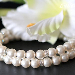 Pearl Rhinestone Wedding Bridal Cuff Bracelet, Pearl Bridal Bracelet, Double Strand Pearl Bracelet, Classic Pearl Cuff Bracelet, HELEN