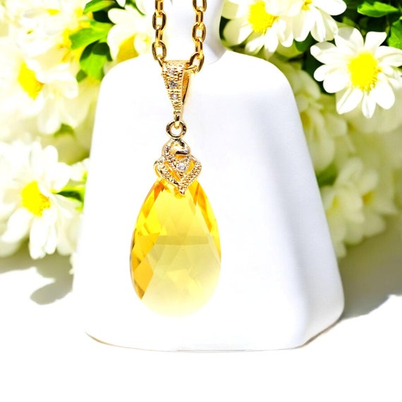 Yellow Necklace  Light Topaz Pendant Necklace Yellow Bridesmaids Gift Lemon Zest Canary Yellow November Birthstone LT32N