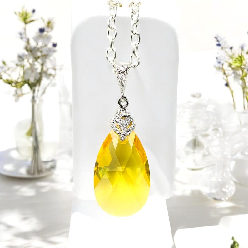 Yellow Necklace Light Topaz Pendant Necklace Yellow Bridesmaids Gift Lemon Zest Canary Yellow November Birthstone LT32N image 5