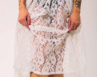 vintage white lace maxi skirt | one size sheer | the like a virgin skirt