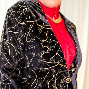Large Vintage Black Velvet with Gold Paint Blazer : Jeri Marque