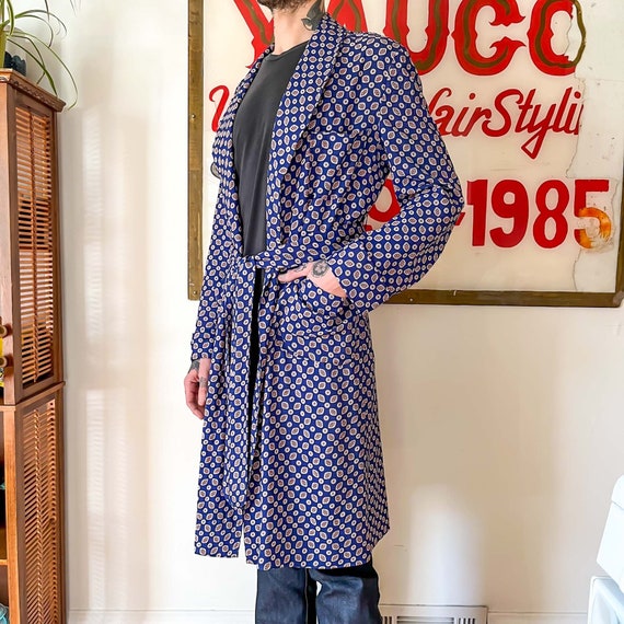 Medium Vintage 1940's Robe : Navy Blue, Dark Red … - image 1