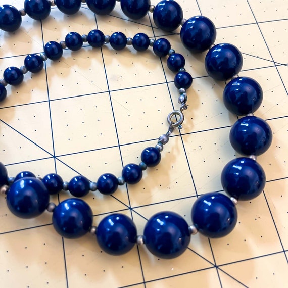 Vintage Navy Blue Plastic Beaded Necklace : Navy … - image 1