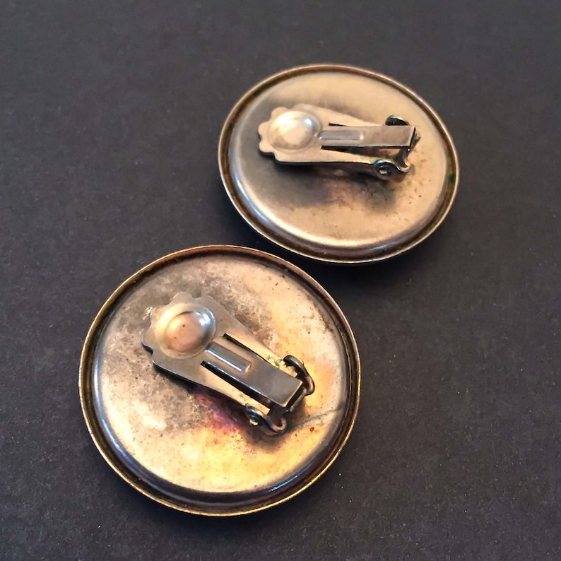 vintage green clip on earrings the olive dot earrings large statement olive green