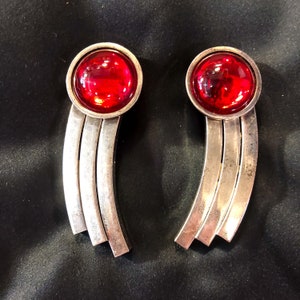 Vintage Red and Silver Clip On Earrings: The Shooting Star Earrings
