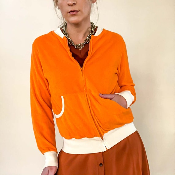 Vintage Terry Cloth Zip up 70's Track Jacket Orang