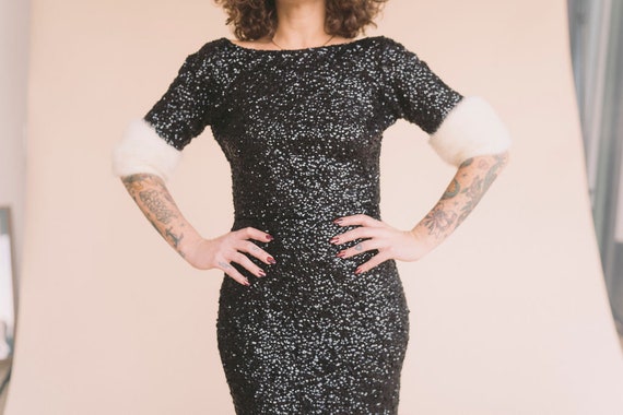 sequin dress with fur