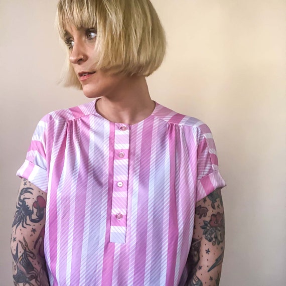 Medium Vintage Pink Stripe Polyester Blouse : Amy… - image 3