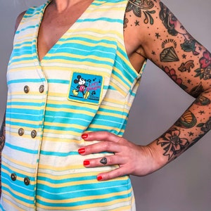 Medium Large Vintage Striped Vest with Mickey Mouse Patch : Jantzen Beach Vest