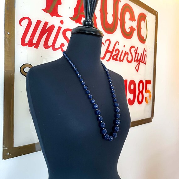 Vintage Navy Blue Plastic Beaded Necklace : Navy … - image 9