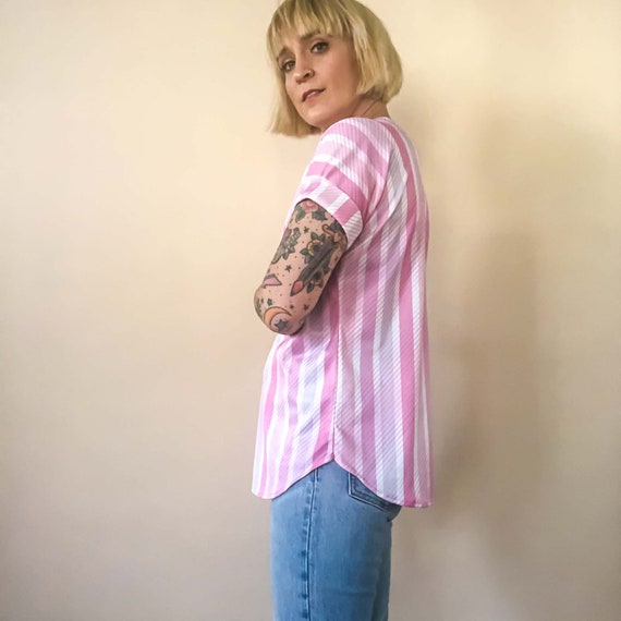 Medium Vintage Pink Stripe Polyester Blouse : Amy… - image 10