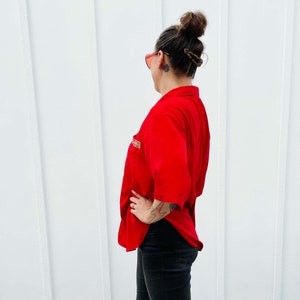 vintage red blouse with studs at pocket