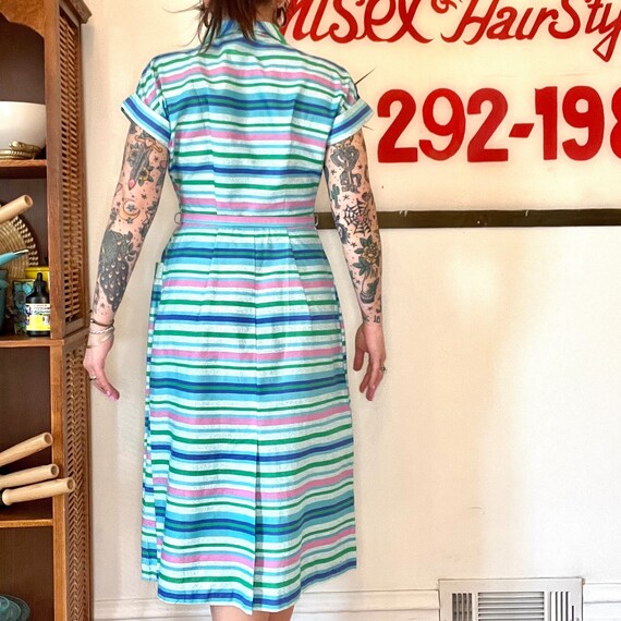 Small Vintage Striped Cotton Dress with Pockets a… - image 3