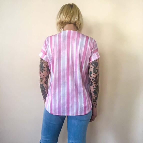 Medium Vintage Pink Stripe Polyester Blouse : Amy… - image 5