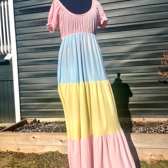 Small Medium Vintage Colorblock Nightgown Dress :… - image 5
