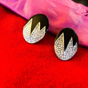 Vintage Bergdorf Goodman Earrings: Black Enamel Rhinestone Statement Jewelry