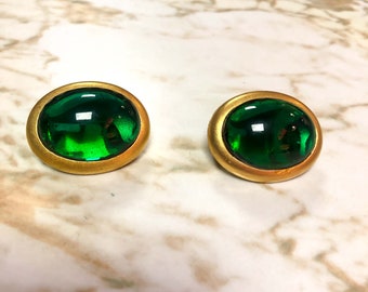 Vintage Green Oval Clip Sur Boucles d’Oreilles