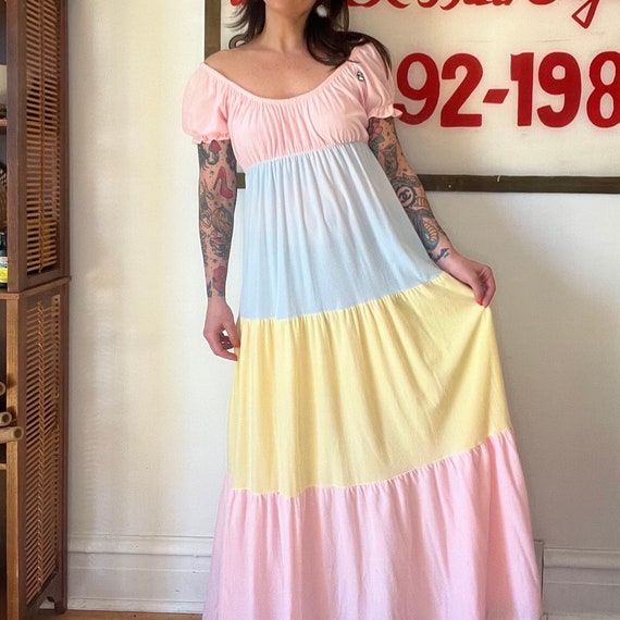 Small Medium Vintage Colorblock Nightgown Dress :… - image 1