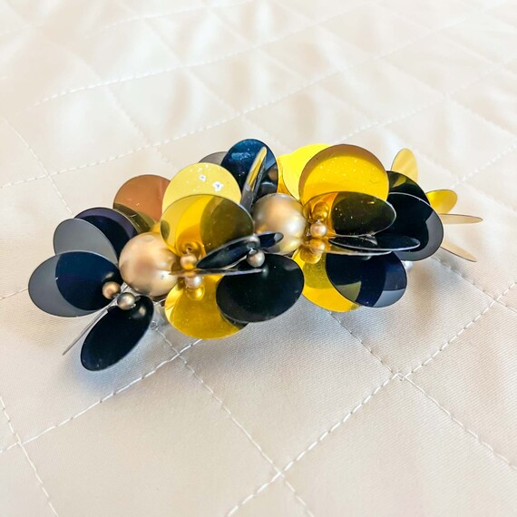 Vintage Black and Gold Large Sequin Hair Clip Barre… Gem