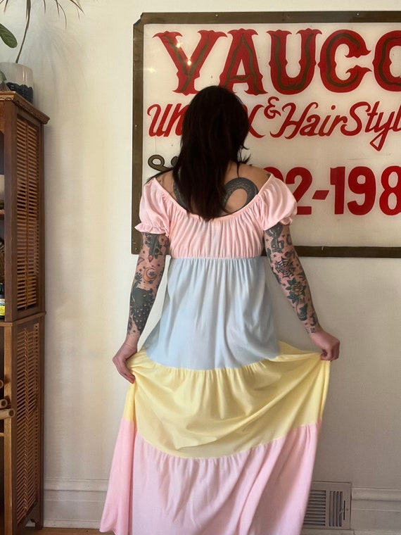 Small Medium Vintage Colorblock Nightgown Dress :… - image 9