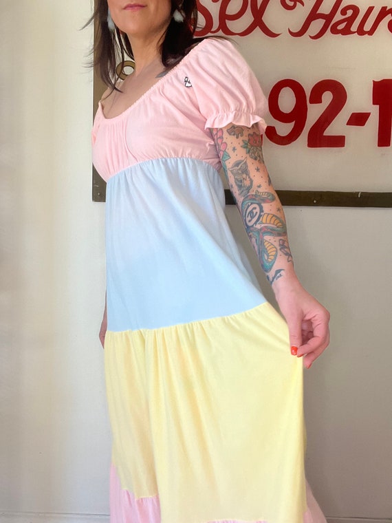 Small Medium Vintage Colorblock Nightgown Dress :… - image 10