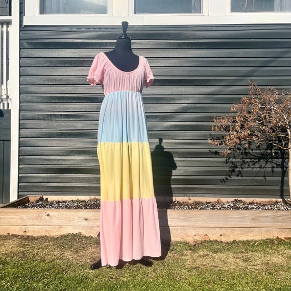 Small Medium Vintage Colorblock Nightgown Dress :… - image 2