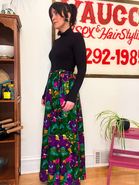 Small Vintage Bright Floral Wrap Maxi Skirt : Lord