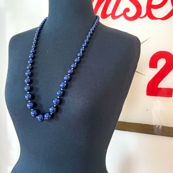 Vintage Navy Blue Plastic Beaded Necklace : Navy … - image 10