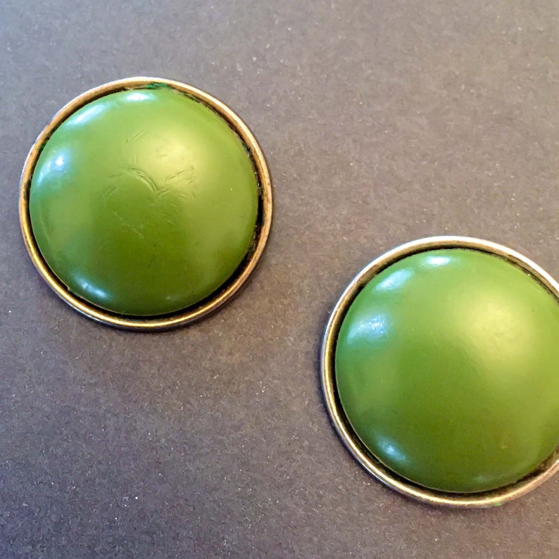 vintage green clip on earrings the olive dot earrings large statement olive green