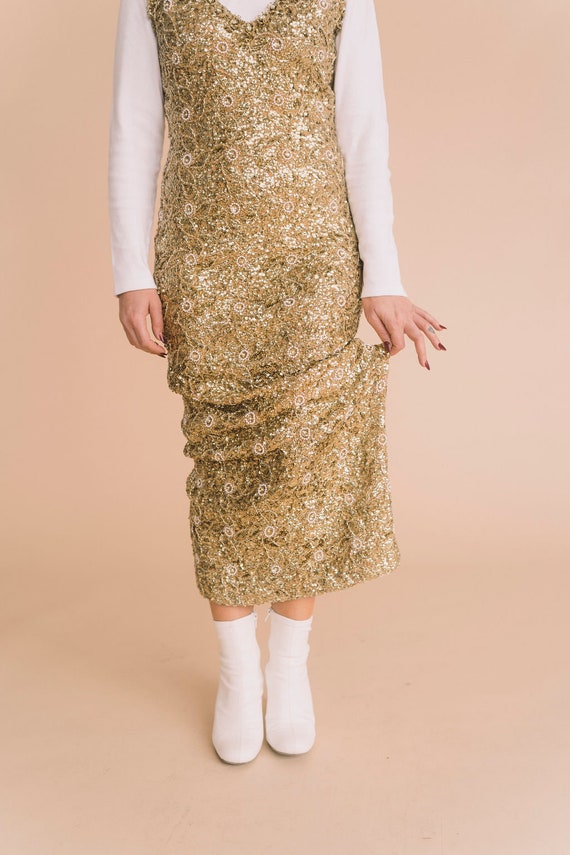 petite gold sequin dress