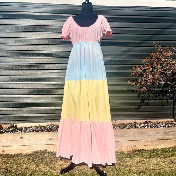 Small Medium Vintage Colorblock Nightgown Dress :… - image 4
