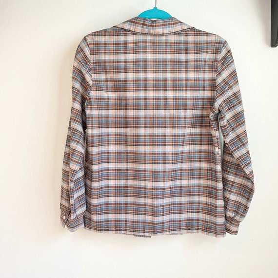 Medium Vintage Plaid Blouse : Brown Tan Blue Ligh… - image 3