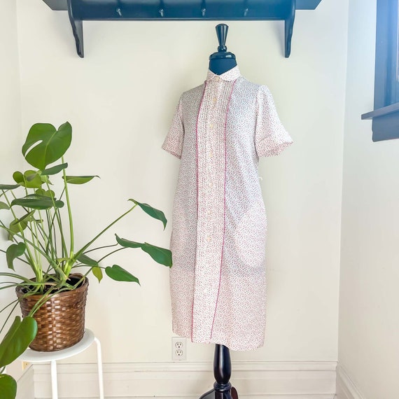 Small Vintage Floral Shirt Dress White with Pink Fl… Gem