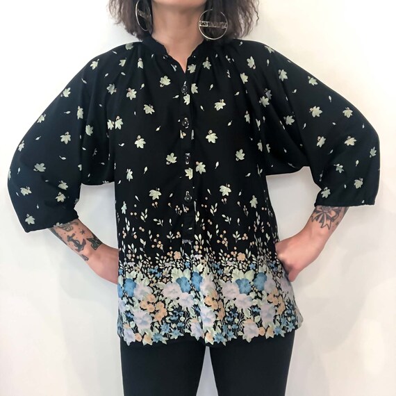 Large Vintage Floral Blouse 1980s - image 1