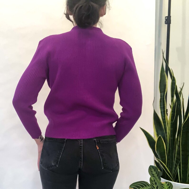 Vintage Purple Ribbed Sweater Mock Neck : Medium Petite | Etsy