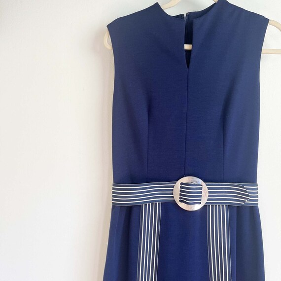 Large Vintage Navy Maxi Dress with Stripes and Be… - image 9