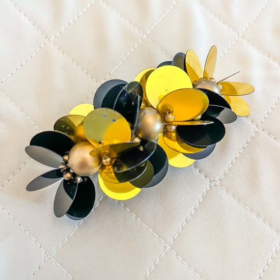 Vintage Black and Gold Large Sequin Hair Clip Barre… Gem