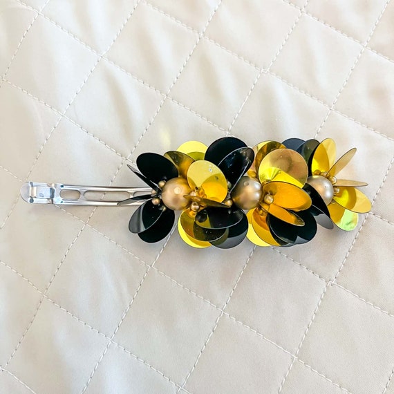Vintage Black and Gold Large Sequin Hair Clip Barre… Gem