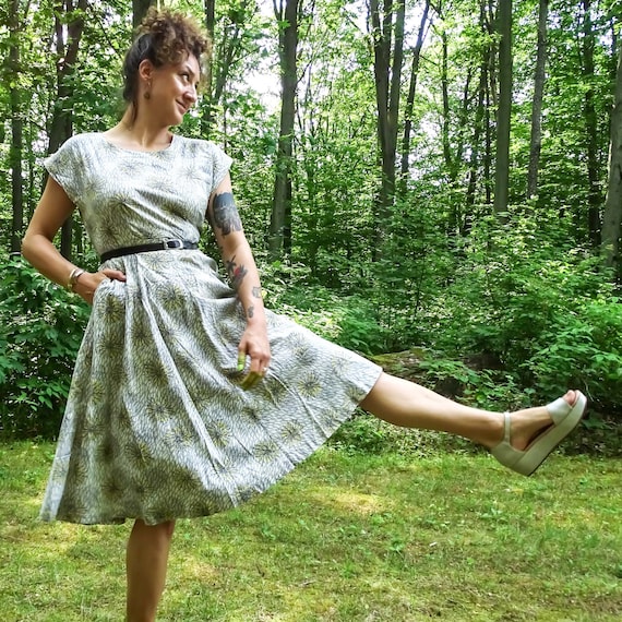 Vintage Printed Cotton Dress 1940's : Large