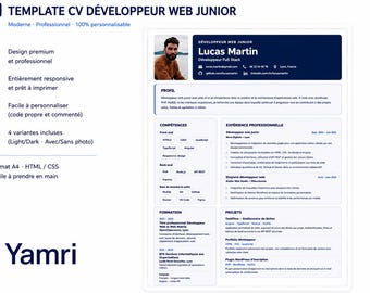 Junior Web Developer CV Template | Customizable HTML/CSS CV | 4 Light/Dark Versions | With and Without Photo