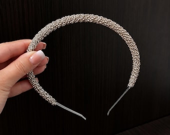 Silver Rhinestone Headband, Sparkling Crystal Hair Accessory, Elegant Statement Headband