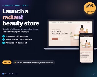 Tema Light Beauty per Shopify – Negozio di cosmetici biologici per la cura della pelle, OS 2.0 Bilingue FR EN, elegante template e-commerce pronto all'uso