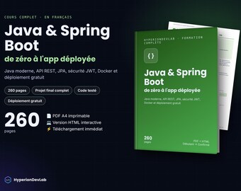 Corso completo di Java e Spring Boot, dalle basi all'applicazione distribuita – Ebook di 260 pagine – API REST, PostgreSQL, Sicurezza, Docker