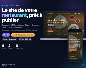 Schlüsselfertige Restaurant-Website, responsives HTML-Template (FR/EN), filterbares Menü, Online-Reservierung, Bistro-Café – Maison Olive