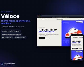 Tema Shopify: Veloce – Moda, abbigliamento sportivo e sneakers – Negozio online 2.0 – Versioni francese e inglese – Responsive