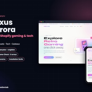 Nexus Shopify-tema – Spel-, leksak- och teknikbutik – Färgglad gradientdesign – Franska och engelska versioner – Responsivt