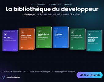 Può includere: Una collezione digitale intitolata La bibliothèque du développeur che presenta sei e-book colorati su argomenti come IA, Python, Java, Jira Xray, OS e Cloud. Il set include 1649 pagine in formato PDF e HTML con quiz ed esercizi inclusi.