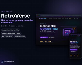 Tema Shopify RetroVerse – Negozio di retrogaming, console e videogiochi – Stile cyberpunk – Versioni in francese e inglese