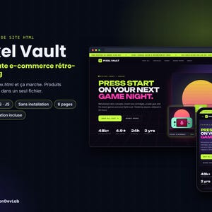 Pixel Vault Retro Gaming Ecommerce HTML Template – 6 Pages – HTML CSS JavaScript Website – No Build Tools – Responsive